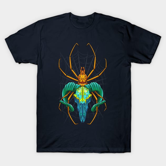 Bright Spider Skull T-Shirt by ArtisticDyslexia